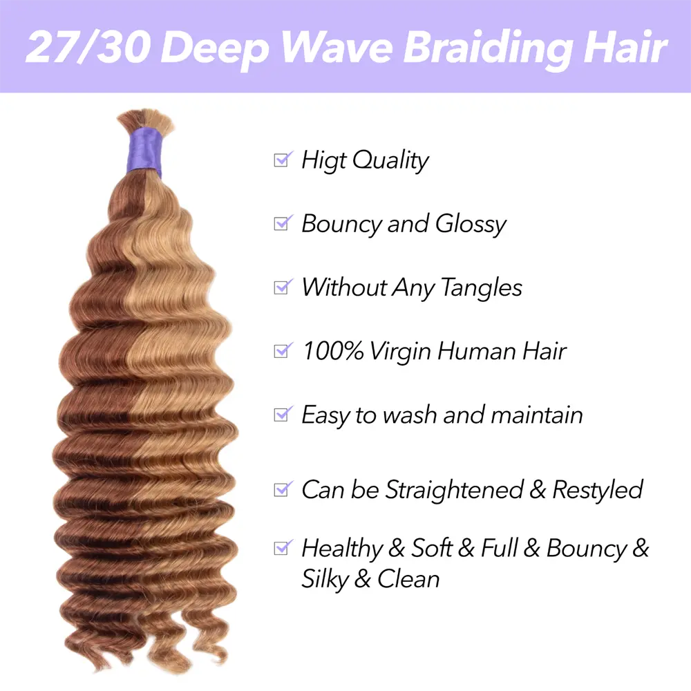 Image showcasing the key characteristics and advantages of 27 30 deep wave braiding hair