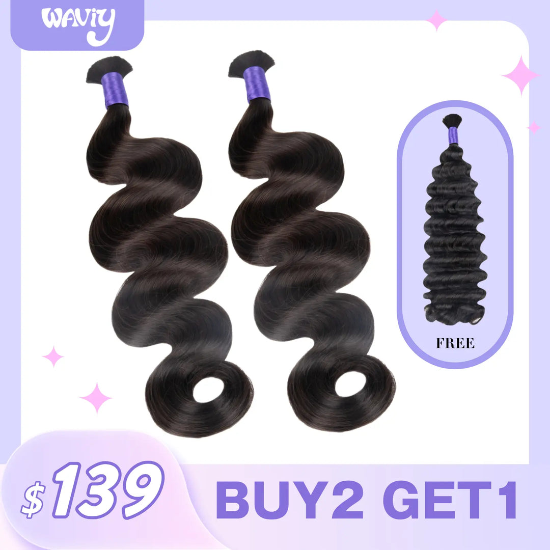 Buy two #2 body wave braiding human hair bundles and get one natural deep wave braiding human hair bundle free