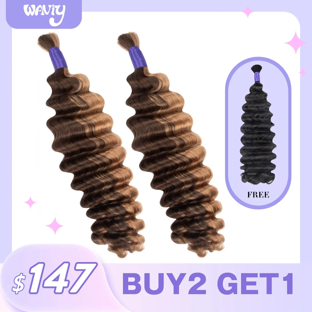 Buy two #4/27 deep wave braiding human hair bundles and get one natural deep wave braiding human hair bundle free