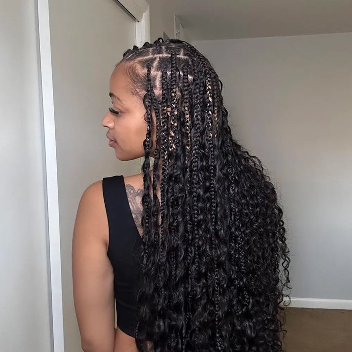 Boho knotless braids with deep wave hair