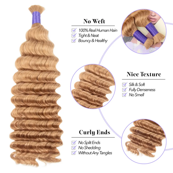 Color 27 Deep Wave Human Braiding Hair