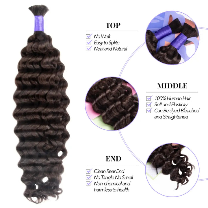 Color 2 Braiding Hair Dark Brown Spanish Curly Bulk Human Hair