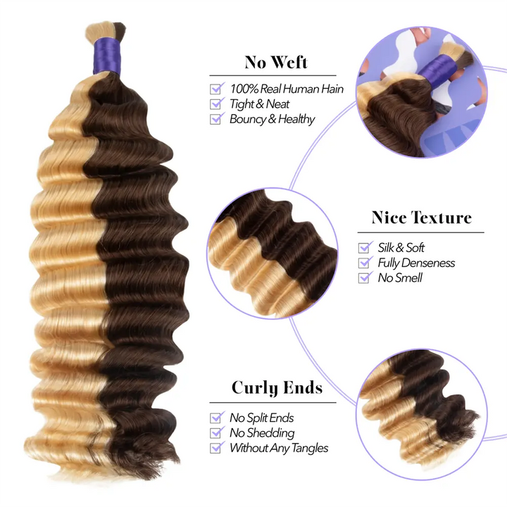 Color 4/613 Deep Wave Human Braiding Hair