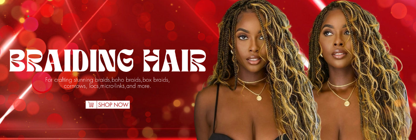Promotional banner with red background highlighting Waviy Color Braiding Hair