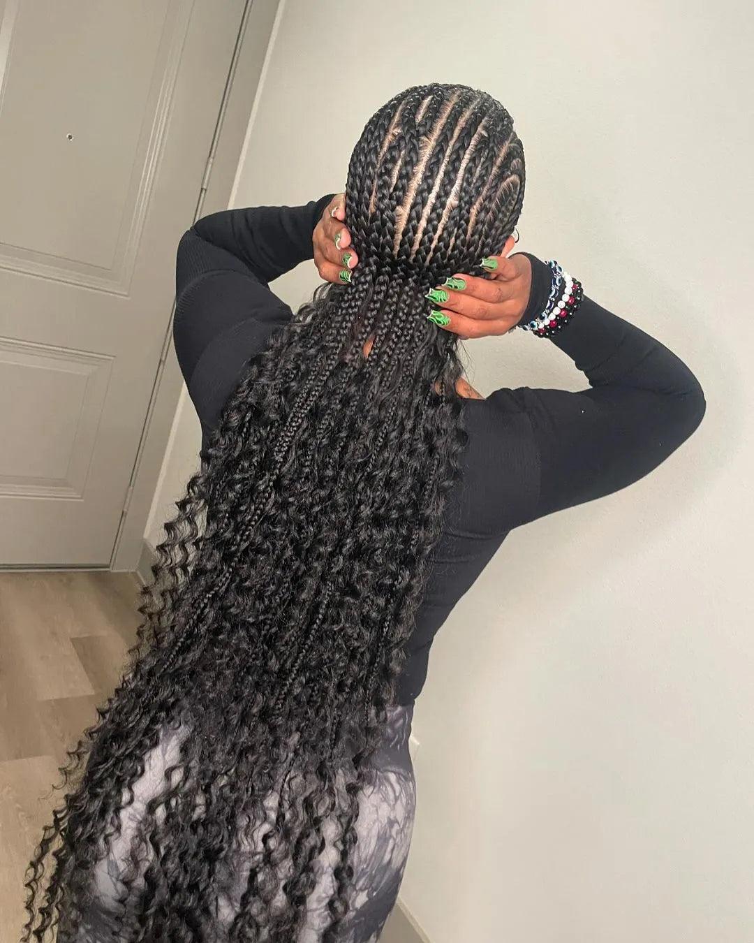 boho knotless box braids curly