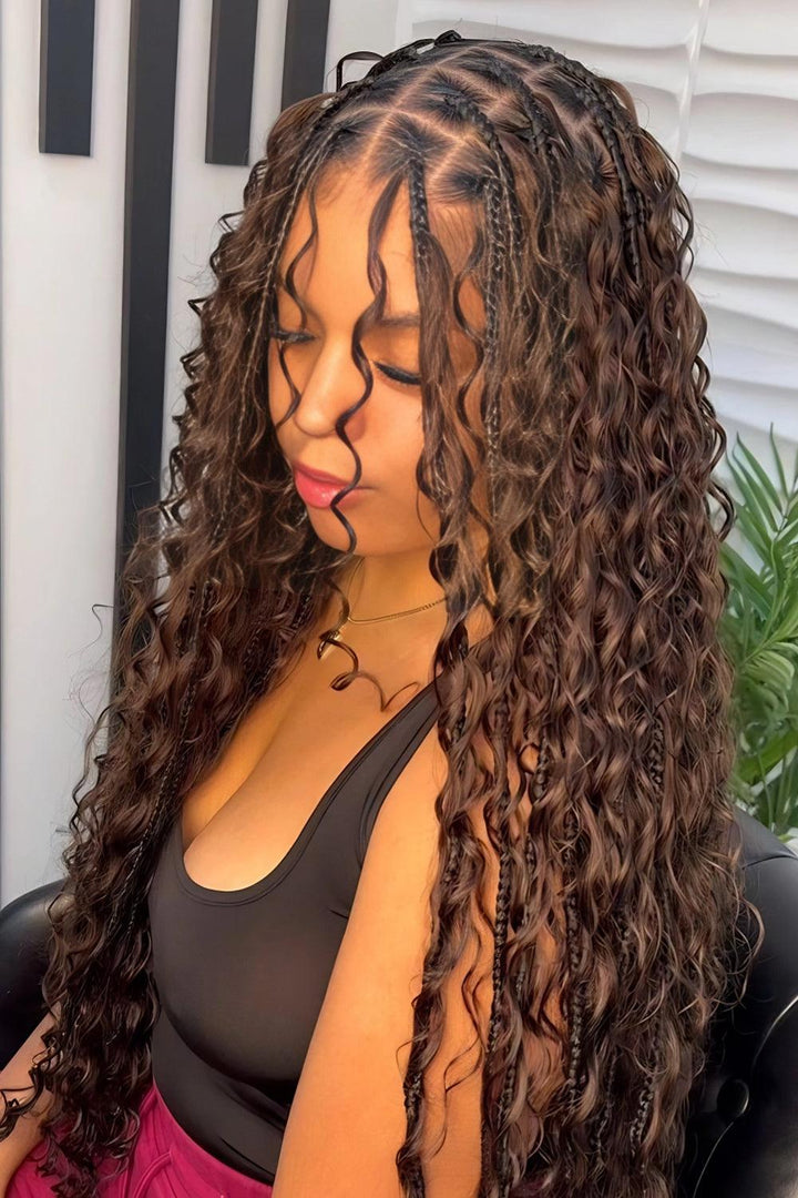 boho knotless box braids curly braiding hair color