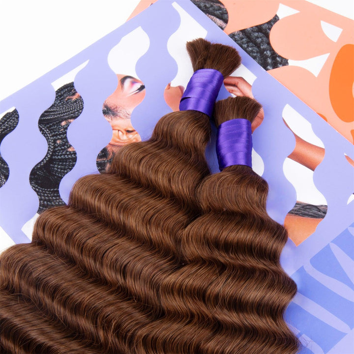 Top sections of two color 4 braiding hair bundles displayed