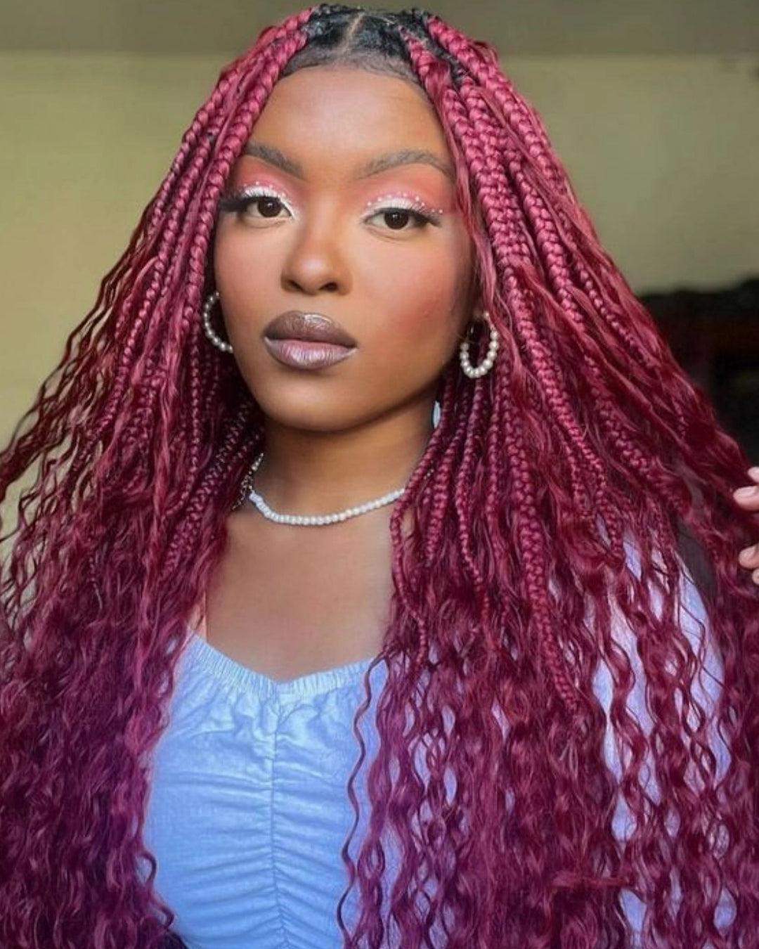 burgundy deep wave bulk human boho braids