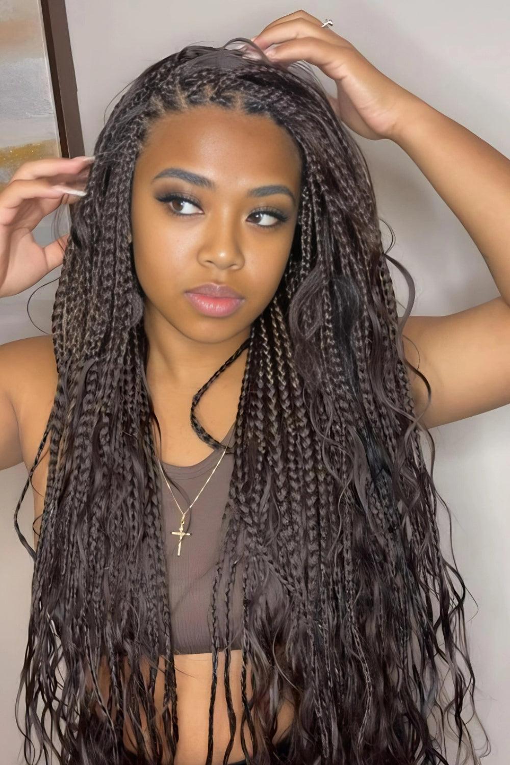 color 2 braiding hair Spanish Curly knotless boho braids