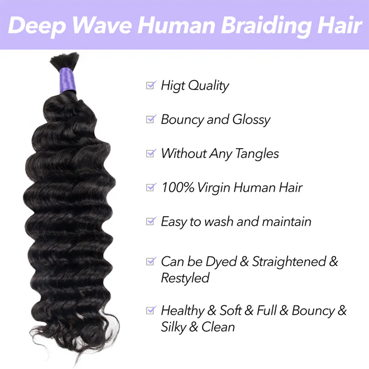 human braiding hair deep wave product features displayed