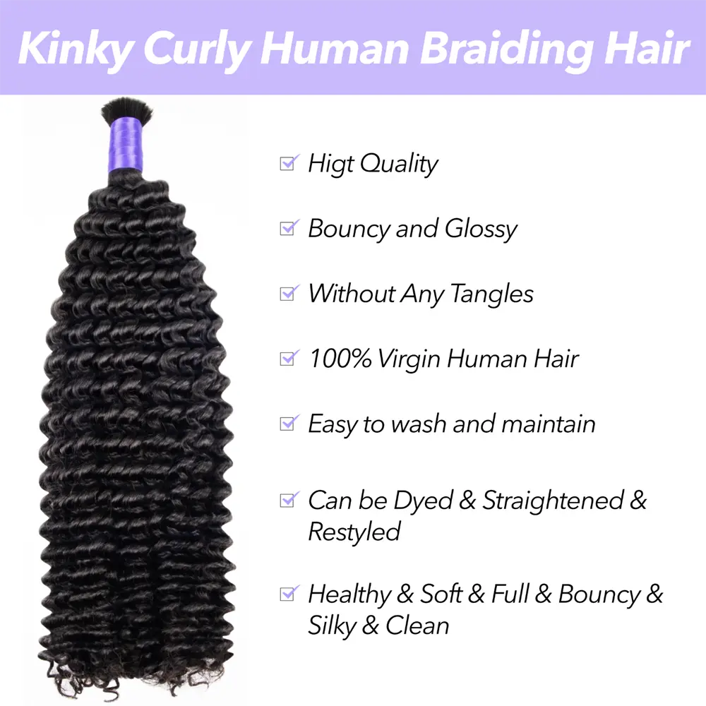 double drawn kinky curly human braiding hair