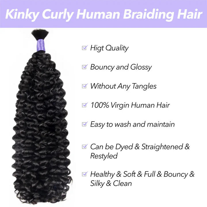 Feature image highlighting characteristics and benefits of kinky curly bulk human hair