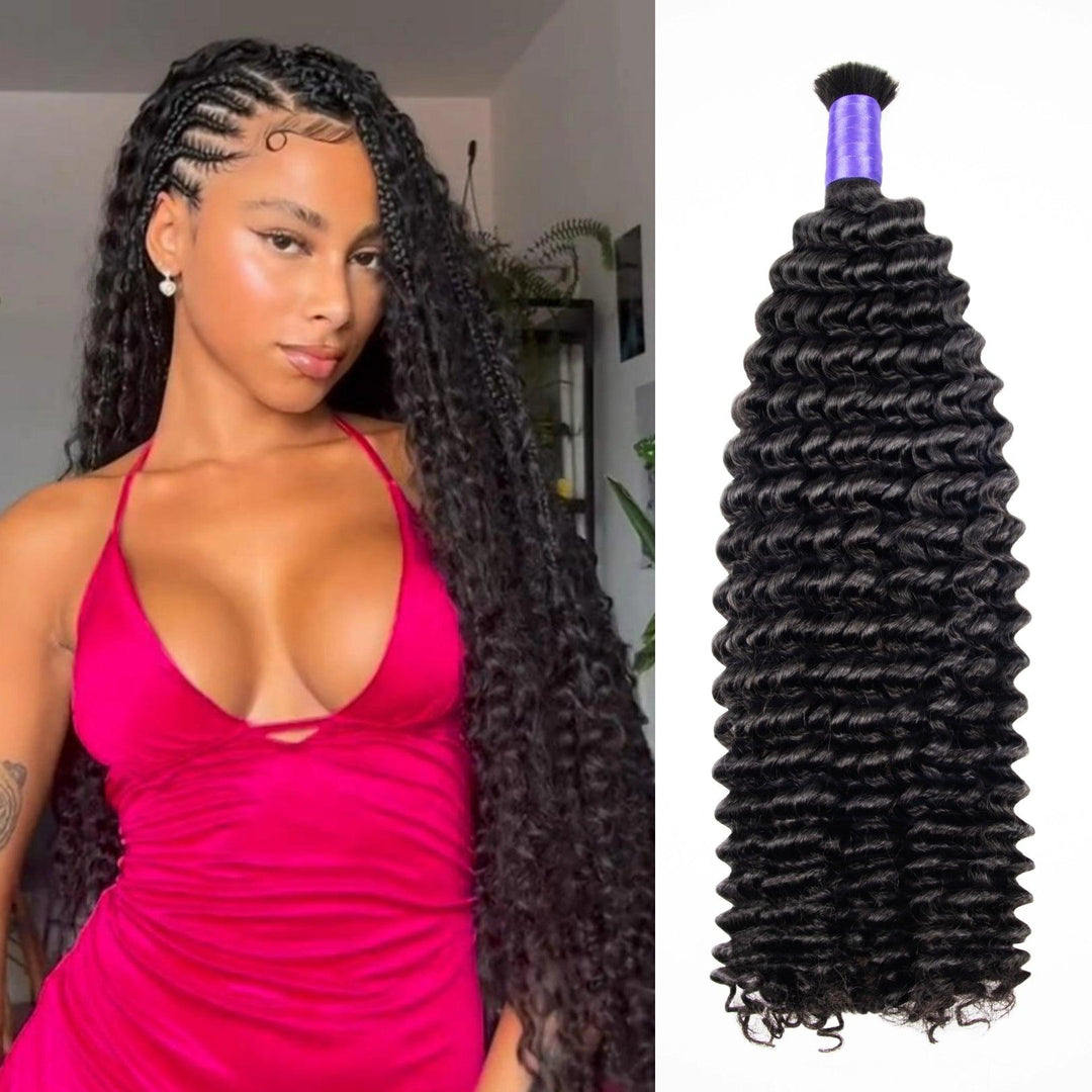 Black girl showcasing braids on the left and braids with kinky curly hair product on the right