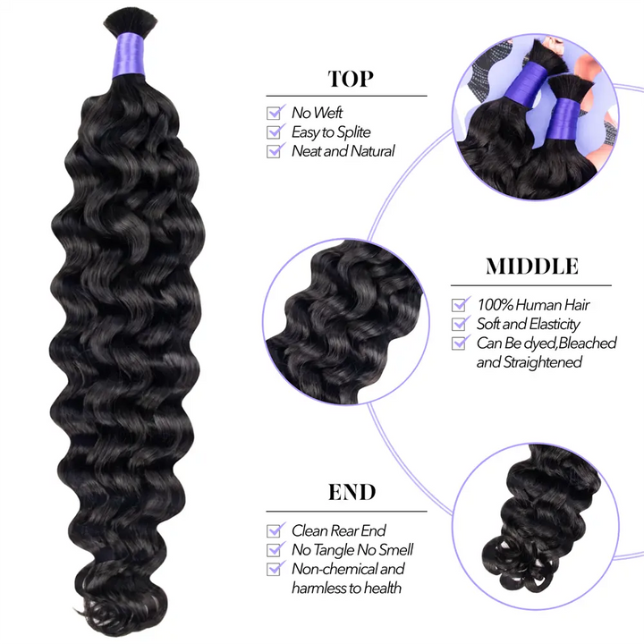 Human hair water wave braiding hair product features displayed